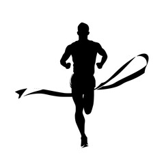 a black silhouette of a man running a marathon and crossing the finish line athlete, black, finish line, man, marathon, race, run, runner, silhouette , Generative art.