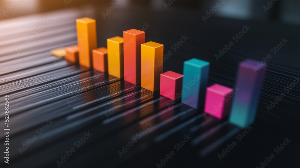 Aufkleber A colorful D bar graph showcasing quarterly sales data, with bars labeled in different colors, placed on a sleek black surface, creating a striking visual presentation.