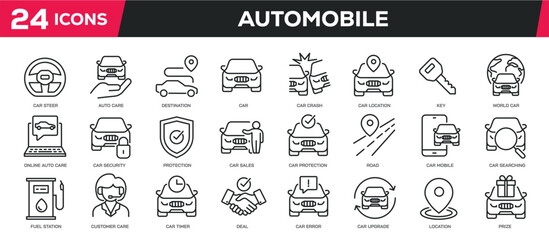 Set of collection line icons related car, dealer, rent, automobile. Editable stroke. Perfect pixel on transparent background