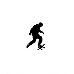 a black and white silhouette of a man riding a skateboard black, jump, man, person, ride, silhouette, skateboard, skateboarder , Generative art.