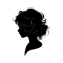 black silhouette of a female head in profile with long hair beautiful, black, female, girl, hair, head, long, profile, silhouette, woman , Generative art.