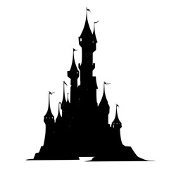 a black silhouette of a castle on a white background black, castle, icon, silhouette, tower , Generative art.