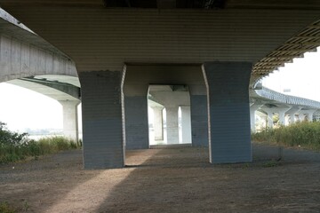Massive Concrete Bridge Pillars from Below