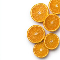 Fototapeta premium Bright Orange Citrus Fruit Slices Arranged on a Clean White Surface Backdrop