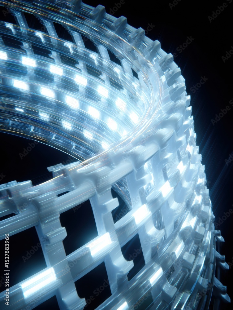 Leinwandbilder 3D Bracket Grid Rotates Dynamically With Illuminated Light Trails Creating a Vibrant Visual Effect