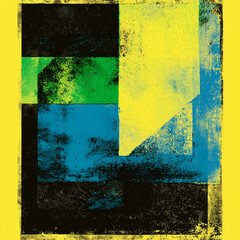 Naklejka premium Abstract Geometric Artwork with Textured Color Blocks in Green, Yellow, Black, and Teal