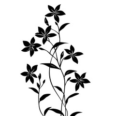 a black and white silhouette of a plant with leaves and flowers black, floral, flower, plant, silhouette , Generative art.
