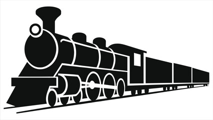 Simple Black Vector Silhouette of a Vintage Train/A clean, bold silhouette of a vintage steam train and its cargo cars. © Tanver