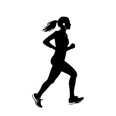 black silhouette of a young woman running on a white background black, female, girl, run, silhouette, woman, young , Generative art.