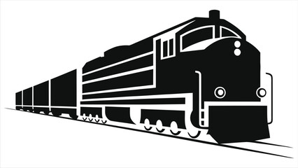 Vector Silhouette of a Freight Train/A bold, black silhouette of a freight train moving forward.
