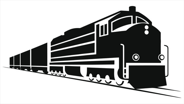 Vector Silhouette of a Freight Train/A bold, black silhouette of a freight train moving forward.