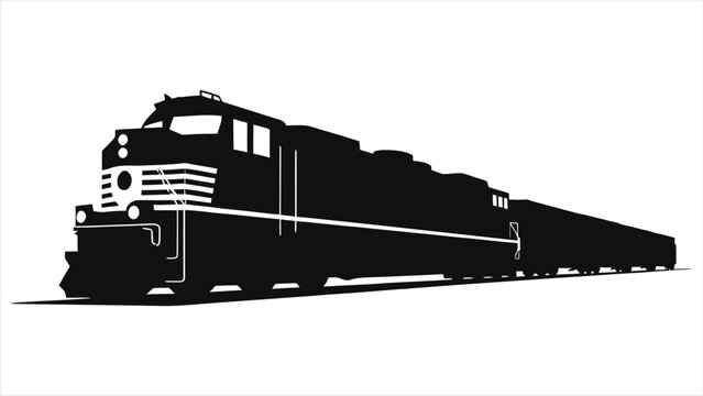 Simple black vector silhouette of a freight train./A clean, bold silhouette of a freight train against a neutral backdrop.