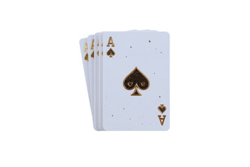 Four aces of spades playing cards close up shot luxury gold design transparent background