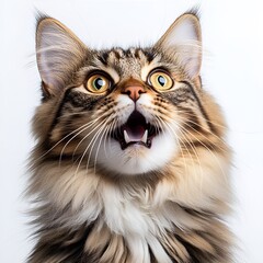 Majestic Maine Coon Cat on White Background