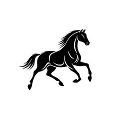black silhouette of a running horse on a white background black, horse, image, silhouette , Generative art.