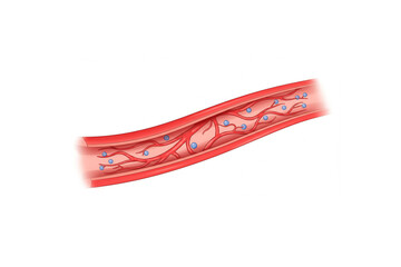 A detailed blood vessel cross-section diagram showing capillaries and blood cells perfect for medical education materials or scientific publications.