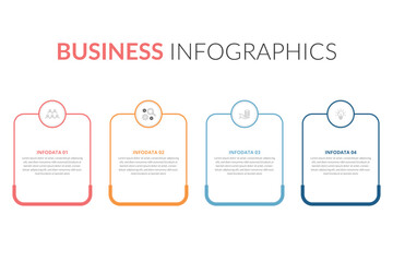 Modern Info-graphic Template for Business with 4 steps, icons for 4 options, multi-color, labels. Vector info-graphic element.