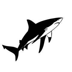 a black and white icon of a shark black, icon, open, shark, silhouette , Generative art.