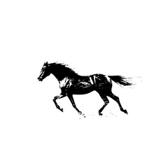 a silhouette of a running horse on a white background black, horse, run, silhouette , Generative art.
