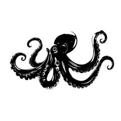 a black silhouette of an octopus on a white background black, illustration, octopus, silhouette , Generative art.