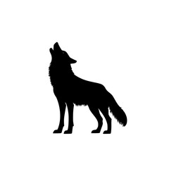 a black and white silhouette of a wolf black, silhouette, stand, wild, wolf , Generative art.