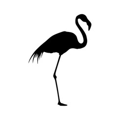 a black and white silhouette of a flamingo black, flamingo, icon, leg, silhouette, stand , Generative art.
