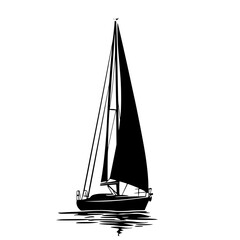 black silhouette of a boat with sails on the water black, boat, reflection, sail, sailboat, silhouette, water , Generative art.