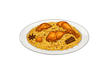 Delicious Chicken Biryani Dish on a Plate Scalable Graphic for Menu Design and Food Branding
