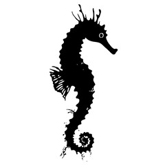 black silhouette of a seahorse on a white background black, silhouette , Generative art.