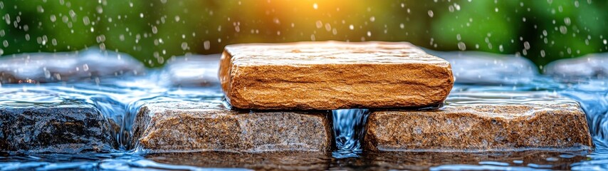 Brown Textured Stone in Rain, Close Up View, Tranquil Nature Scene