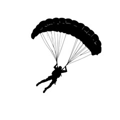 a black and white silhouette of a person on a parachute black, man, parachute, person, silhouette , Generative art.