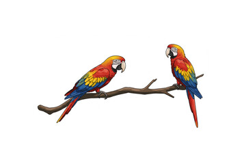 Two Scarlet Macaws Perched on a Branch a vibrant tropical bird design perfect for logos branding and nature themed projects