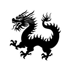 black silhouette of a dragon on a white background black, dragon, silhouette, symbol , Generative art.