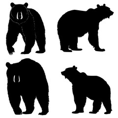 a set of black silhouettes of bears on a white background bear, black, image, silhouette , Generative art.