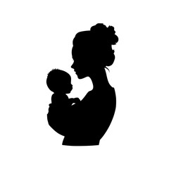 a black silhouette of a woman holding a baby in her arms arm, baby, black, child, hold, mother, silhouette, woman , Generative art.