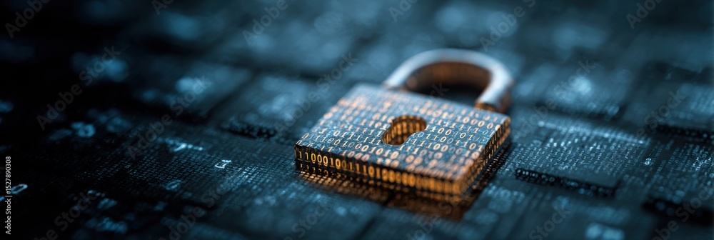 Aufkleber Digital Padlock Composed of Ones and Zeroes Securing Tablet Interface in a Modern Tech Setting
