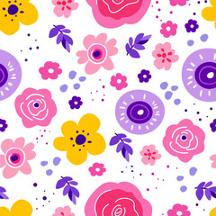 Seamless pattern with magical flowers. Creative abstract texture for fabrics, packaging, textiles, wallpapers, clothes. Seamless background with decorative abstract flowers for design.