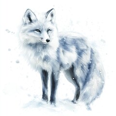 Naklejka premium Winter fox in watercolor style