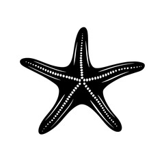 a black and white illustration of a starfish black, icon, illustration, silhouette, starfish, style , Generative art.
