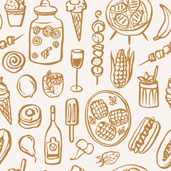Hand drawn doodle summer food seamless pattern