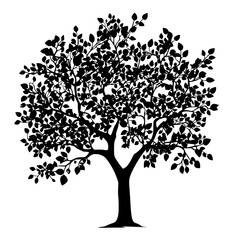 Obraz premium black silhouette of a tree with leaves on a white background black, silhouette, tree , Generative art.
