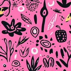 funny pink seamless pattern with hand drawn elements