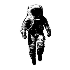 a black and white art of a man in a suit walking in space art, astronaut, black, man, person, space, suit, walk , Generative art.
