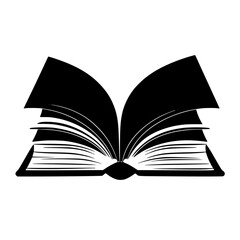a black and white icon of an open book black, book, icon, open, silhouette , Generative art.
