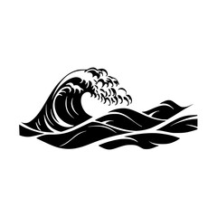 black icon of a wave in the sea on a white background black, icon, illustration, logo, ocean wave, sea, wave , Generative art.