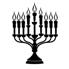 black silhouette of a menorah with burning candles black, candle, holiday, icon, silhouette , Generative art.