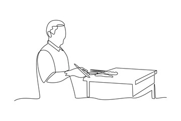 Continuous one line drawing of seller's food court activities. Food corner minimalist concept. Food and drink.