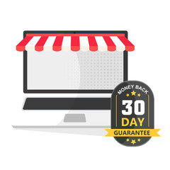 30 days money back guarantee Badge Banner icon design - illustrazioni Concetto di shopping online. Apri laptop con acquisto dello schermo. Stile piatto, illustrazione day to go left best seller premiu
