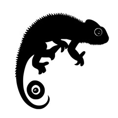 black silhouette of a chameleon on a branch black, branch, chameleon, lizard, silhouette, small , Generative art.