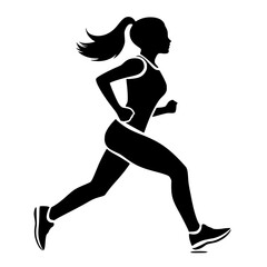 black silhouette of a woman running in a white background black, female, girl, run, run in, silhouette, woman , Generative art.